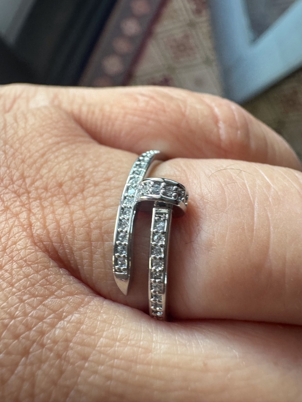 Designer Inspired Stainless steel Pave Nail Ring size 7 brand new